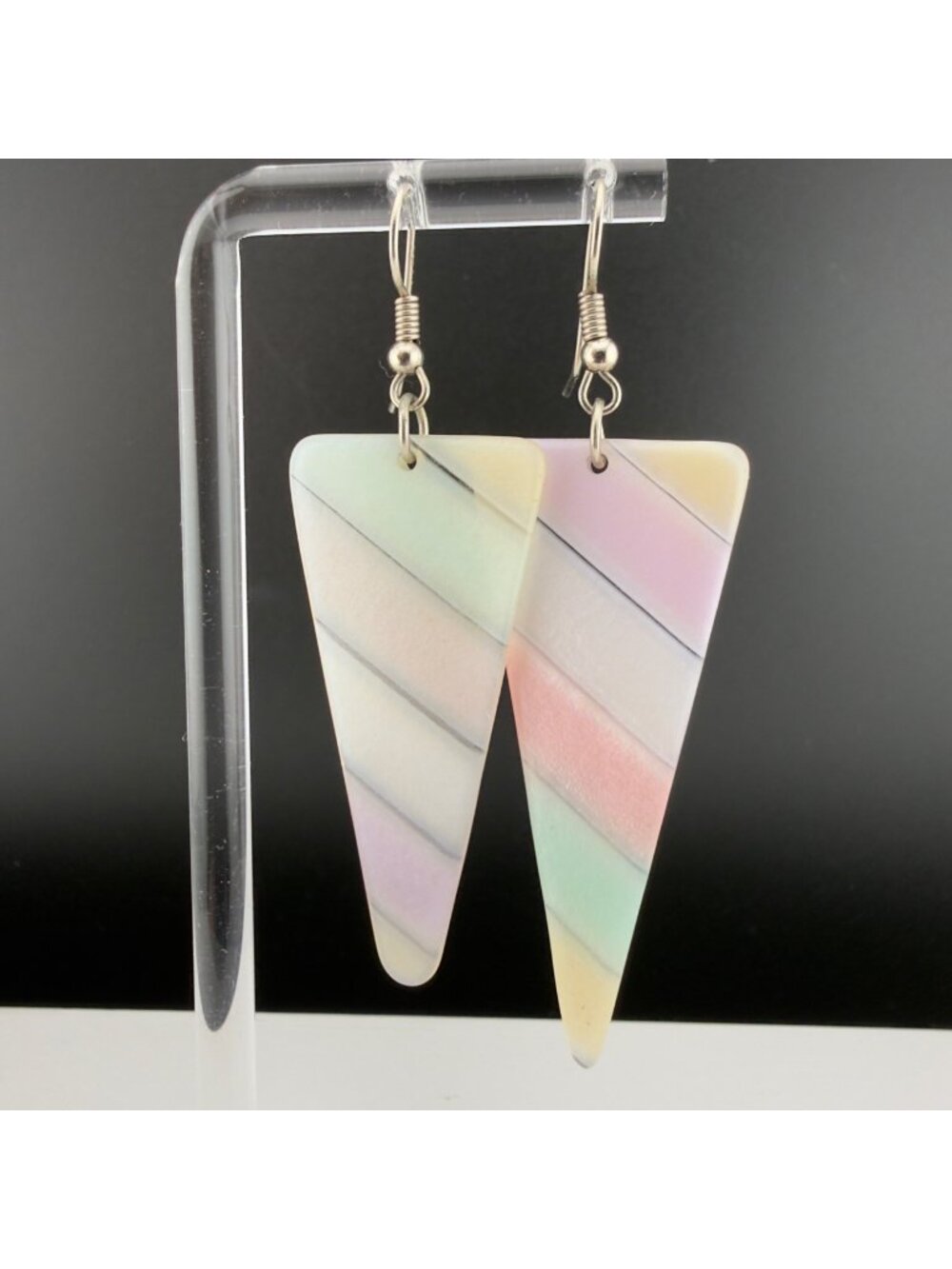 Vintage Retro Pastel Striped Earrings Acrylic Plastic 80s 90s Dangle Drop